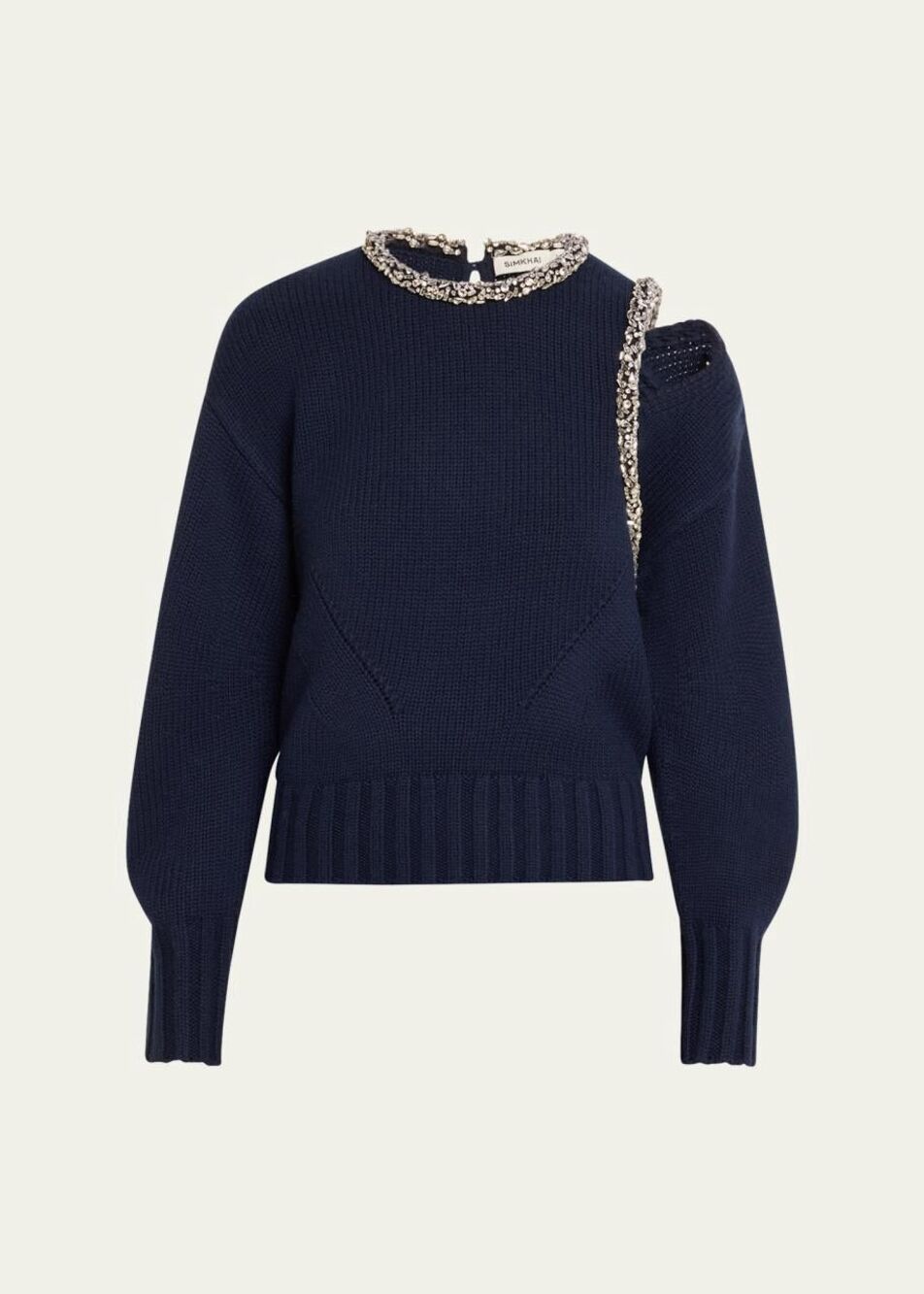 SIMKHAI Monroe Crystal Embellished Wool Cashmere Sweater Navy Small